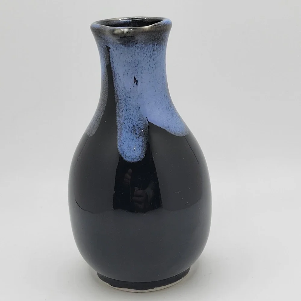 Blue Black Drip Glaze Ceramic Pitcher Vase 4.5